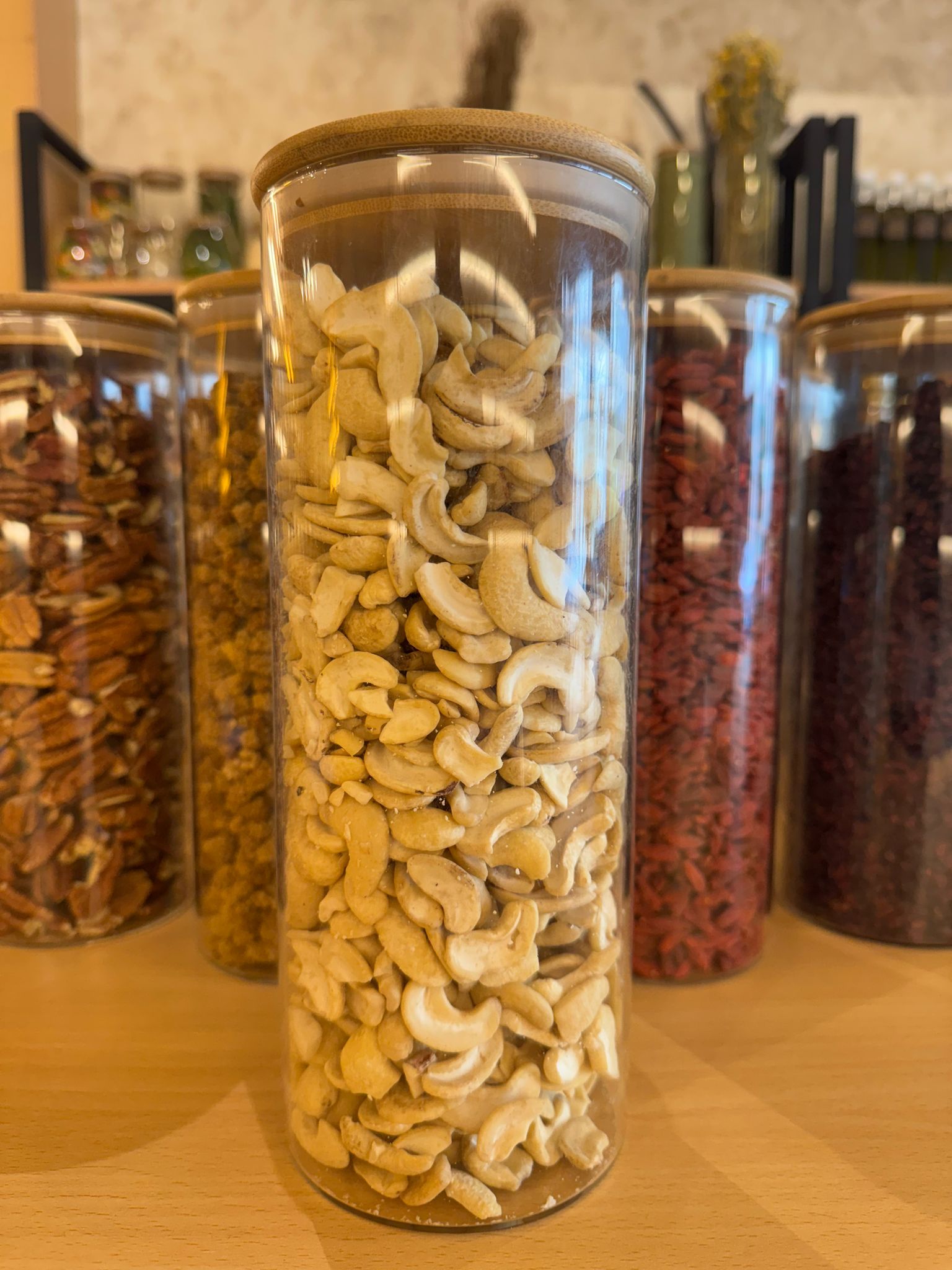 Split cashews in a bowl