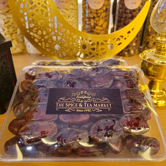 Amber dates neatly arranged