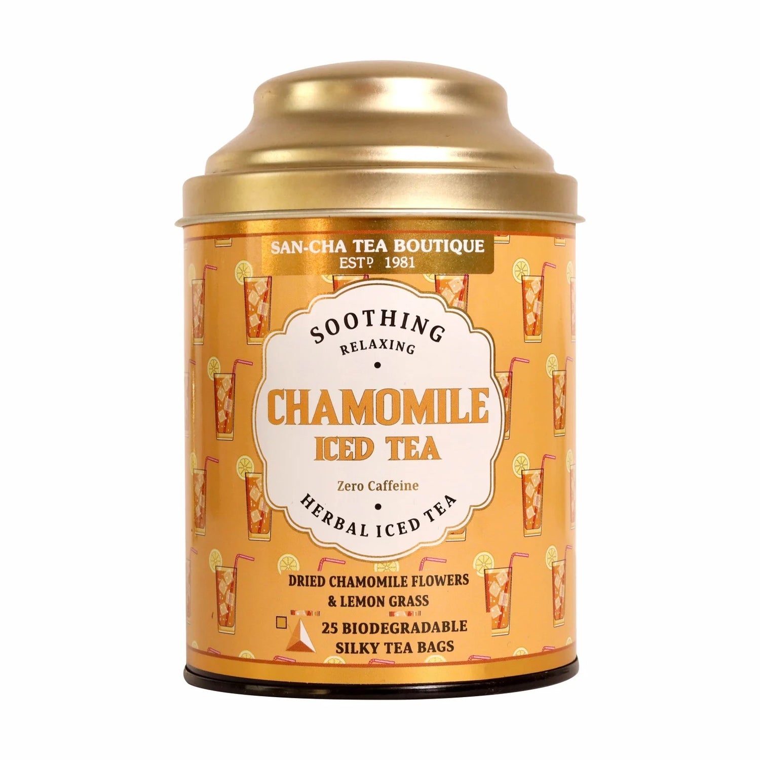 Chamomile herbal iced tea in a glass
